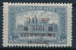 Nyugat-Magyarország VIII. 1921 Parlament 3,50K fordított felülnyomással / inverted overprint Signed: Bodor