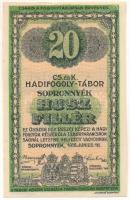 Sopronnyék / hadifogolytábor 1916. június 16. 20f arab sorozat- és sorszámmal "4 0130" T:XF / Hungary / Sopronnyék (Neckenmarkt) / POW camp 1916.06.16. 20 Heller with arabic serial numbers "4 0130" C:XF Adamo HHP1.3