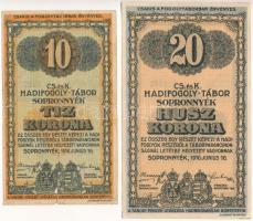 Sopronnyék / hadifogolytábor 1916. június 16. 10K + 20K arab sorozat- és sorszámmal T:G,XF / Hungary / Sopronnyék / POW camp 1916.06.16. 10 Kronen + 20 Kronen with arabic serial and numbers C:G,XF Adamo HHP1.6, 1.7