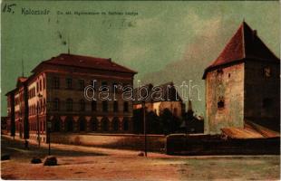 1909 Kolozsvár, Cluj; Ev. református főgimnázium és Bethlen bástya / Calvinist high school, bastion, tower (EB)