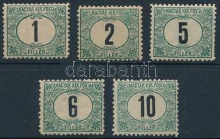 1903 Zöldportó 1f, 2f, 5f, 6f és 10f 11 1/2 fogazással / Mi P 1-5, perforation 11 1/2
