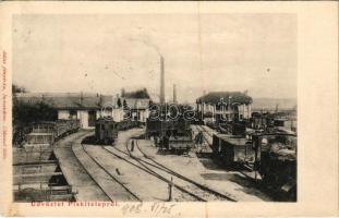 1908 Piski, Simeria; Piski telep, vasútállomás, gőzmozdony. Adler fényirda kiadása (Szászváros) / railway station (Rb)