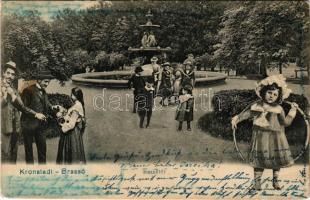 1905 Brassó, Kronstadt, Brasov; Rezső tér, szökőkút, montázs gyerekekkel / park, fountain, montage with children (EB)