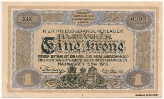 Hajmáskér / hadifogolytábor 1916. május 15. 1K római sorozat és arab sorszámozás "XIX 0392"...