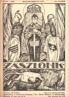 [Folyóirat] Zászlónk. Ifjúsági lap. Felelős szerkesztő: Radványi Kálmán. Megjelenik minden hó 15-én. XX. évfolyam, 1-10. szám. (1921. szeptember 15. -- 1922. június 15.) [Teljes évfolyam, egybekötve.] Budapest, 1921-1922. Regnum Marianum Egyesület (Élet Irodalmi és Nyomda Rt.) 160 p. Az 1902-ben alapított Zászlónk folyóirat katolikus szellemiségű, gazdagon illusztrált ifjúsági lap, mely jelen formájában 1944 novemberéig létezett. A Regnum Marianum által kiadott katolikus ifjúsági lap egyszerre közölt történelmi, honismereti és ismeretterjesztő írásokat, illetve irodalmi anyagot. A lap a háborús évek elteltével visszatért eredeti témáihoz, a katolikus diák- és cserkészélet részleteihez, ismeretterjesztő anyagában pedig a geopolitikai és katonapolitikai, hadtechnikai elemzések helyén ismét néprajzi, honismereti, természettudományos és műszaki cikkek találhatóak. A trianoni döntés utáni évekből származó ifjúsági évfolyamunk értelemszerűen kiemelten kezeli a határon túl rekedt magyar fiatalság sorsát. A lap címlapjait Márton Lajos rajzolta, belső illusztrációit Márton Lajos, Györgyfy György és Gebhardt Tibor készítették. A tartalomból: Gyomlay László: Korompai Pista öröksége (regény) -- Szikinczey Gyula: A kaszavári bajnokok (elbeszélés) -- A labancok trombitája (novella) -- Orbán Dezső: Carudatta hajója -- Sárándy István: Jancsi vagy Juon? (novella) -- Upman mint cserkésztábornok. Upman mint állatkertész. Upman két példányban. Upman újévet köszönt (humoreszkek) -- Radványi Kálmán: Karcsi finn szónoklatot mondott (elbeszélés) -- Sajó Sándor: E rabföld mind az én hazám (vers) -- Mécs László: Befagyott a Hernád (vers) -- Radványi Kálmán: Magyar cserkész dala (vers) -- Sík Sándor: IV. Károly király halálára -- Radványi Kálmán: A szent korona él -- Radványi Kálmán: Levél egy erdélyi diákhoz. -- Ismeretterjesztő írások: Orbán Dezső: A magyar Firenze: Pécs -- Mattyasovszky Kasszián: Csillagvizsgáló a Svábhegyen -- Repülőgép 26 ember számára -- Repülés motor nélkül -- Hasbeszélő madarak -- A délsarki paradicsom -- Rabidranath Tagore diákjai között -- Keresztül látsz a tenyereden -- A sakk eredete -- Amikor látjuk azt, akinek telefonálunk -- Megoldották a beszélő mozi problémáját -- Mi is van Keleten? [A háború utáni Közel-Kelet geopolitikai elemzése] -- Küzdelem a petróleumért. Mi történik Génuában? [A genovai konferenciáról] -- Cserkészek a déli sarkon: Shackleton expedíciója -- Levente-avatás: Falusi cserkészek -- Országos cserkész-kiállítás. Az első előzéken régi gyűjteményi bélyegzés. Lakatos 4546. Poss.: II. kerületi ferences kölcsönkönyvtár. Korabeli félvászon kötésben. Jó példány.