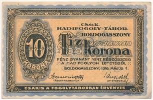 Boldogasszony / Hadifogolytábor 1916. május 1. 10K arab sorozat- és sorszámmal "18 0529" T:XF hajtatlan, sarokhajlás és kopott sarkok / Hungary / Boldogasszony / POW camp 05.01.1916. 10 Kronen with arabic serial number "18 0529" C:XF unfolded, bend corner and worn corners Adamo HHB-1.4