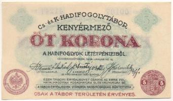 Kenyérmező / Hadifogolytábor 1916. január 15. 5K arab sorozat- és sorszámmal "00107 41241" T:AU Hungary / Kenyérmező / POW Camp 15.01.1916. 5 Kronen with arabic series and serial number "00107 41241" C:AU Adamo HHK-1.8
