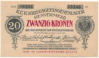 Kenyérmező / Hadifogolytábor 1916. január 15. 20K arab sorozat és sorszámmal "00203 55240"...