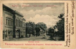 1905 Fogaras, Fagaras; Bethlen utca, Megyeház, polgári iskola. Fleissig Jakab kiadása / Komitatshaus, Bürgerschule / county hall, school (fl)
