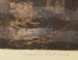 Csergezán Pál (1924-1996): Szepezdi part (Balatonszepezd, horgász), 1958. Rézkarc, papír, jelzett. Ü...