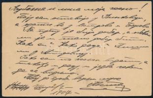 1904 Díjjegyes levelezőlap "VINKOVCE / INDIA " vasúti bélyegzéssel / PS-card with railway ...