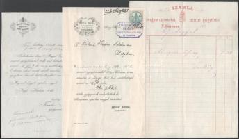 1878-1882 3 db gyógyszertári fejléces számla: Nagykőrös Tarkőy Kálmán Magyar címerhez címzett, Müller István a Megváltóhoz és Traxler Ferenc gyógyszerész gyógyszertára. aláírtak