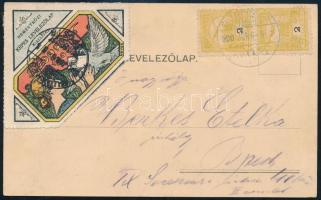 1900 Helyi levelezőlap ritka Nemzetközi Képes Levelezőlap Kiállítás levélzáróval, zöld "BUDAPEST" bélyegzéssel / Local postcard with rare label and green postmark