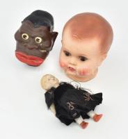 3 darab régi porcelán baba és babafej, h: 9 cm alatt