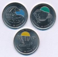Kanada 2011. 25c "Kanada legendás természete" részben multicolor forgalmi emlékérme (3xklf: erdei bölény, vándorsólyom, kardszárnyú delfin) T:AU,XF Canada 2011. 25c "Canada's Legendary Nature" partially multicolor circulating commemorative coin (3xdiff: wood bison, peregrine falcon, orca) C:AU,XF