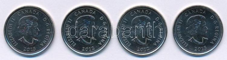 Kanada 2012-2013. 25c "Az 1812-es háború" részben multicolor forgalmi emlékérme (4xklf: Sir Isaac Brock, Tecumseh, Laura Secord, Charles de Salaberry) T:AU,XF Canada 2012-2013. 25c "The War of 1812" partially multicolor circulating commemorative coin (4xdiff: Sir Isaac Brock, Tecumseh, Laura Secord, Charles de Salaberry) C:AU,XF