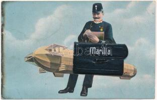 Marilla, Marila; Léghajós postás leporello 10 mini képpel. Weisz Félix kiadása / Postman with airship leporello with 10 mini pictures (fl)