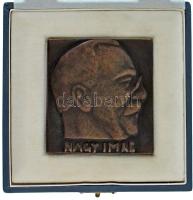 1989. "Nagy Imre" egyoldalas, öntött bronz plakett, hátoldalán "1958. június 16. 1989" gravírozással, Nagy Imre újratemetésének emlékére, eredeti tokban (70x66mm) T:UNC