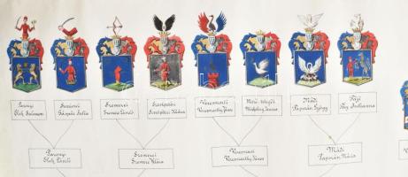 1880 Pazonyi család hitelesített családfája, Bónis Barabás Szabolcs megyei főispán aláírásával, vias...