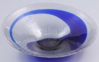 Murano iparművész üvegtál, buborékos, részben színezett hutaüveg, jelzés nélkül, hibátlan, d: 31 cm