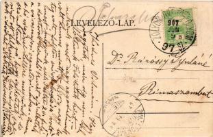 1907 Koháryháza, Pohorella, Pohorelá; Coburg herceg római katolikus temploma és kastélya a Pohorella...