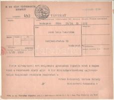 1939 Vitéz Kolosváry Borcsa Mihály miniszteri tanácsos távirata özv. Béla Henriknének férje elhunyta okán