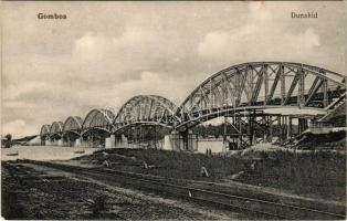 1912 Gombos, Bogojeva; Duna híd, iparvasút. Tippl Józsefné kiadása 356. / Danube bridge, industrial railway + "ESZÉK - SZEGED 29." sz. vasúti mozgóposta bélyegző (EK)