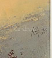 Kiss Elek (1938-1995): Majdnem lovas kompozíció. Olaj, farost. Jelezve jobbra középen, hátoldalán Ké...