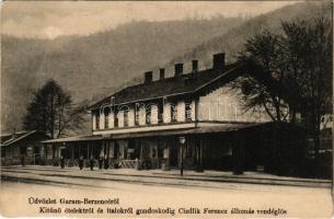 1907 Garamberzence, Hronská Breznica; vasútállomás, Cizdlik Ferenc állomás vendéglős reklámja / railway station (EK)