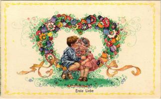 Erste Liebe / Children art postcard. B.K.W.I. 123-6. s: August Patek (fl)