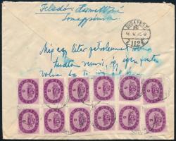 1946 (17. díjszabás) Távolsági levél a díjszabás első napján feladva 24 db Milliós 5 millió P bélyeg...