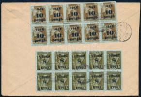 1945 (5. díjszabás) Távolsági ajánlott levél rajzolt Nyíregyháza ajánlási ragjeggyel, 20 bélyeges bé...