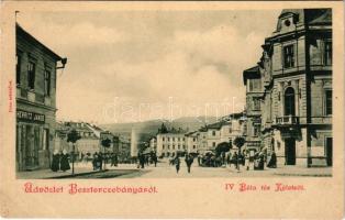 Besztercebánya, Banská Bystrica; IV. Béla király tér keletről, Barth, Herritz János, Kohn üzlete, piac. Ilona műintézet kiadása / square, shops, market (EK)