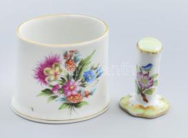 Herendi cigarettatartó + Viktória mintás csikkelnyomó, kopással, jelzett, m: 6 cm