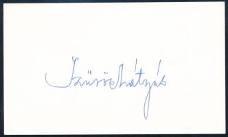 Szűrös Mátyás (1933-) politikus, diplomata, az MSZMP vezető politikusa, az Országgyűlés elnöke (1989-1990), a Magyar Köztársaság ideiglenes köztársasági elnöke (1989-1990), országgyűlési képviselő aláírása névjegykártyáján.