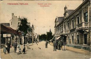 1909 Trencsénteplic, Trencianske Teplice; Kossuth Lajos utca, üzletek / street view, shops (EK)