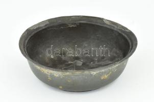 cca 1860 Jelzett angol ón tál, kopott, d: 16 cm