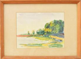Olbert Mariann (1973-): Balatongyöröki part. Akvarell, papír. Jelzett a hátoldalán. Üvegezett fakeretben. 14,5x19,5 cm