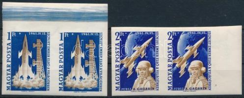 1961 Első ember a világűrben vágott sor ívszéli párokban (ráncok) / Mi 1753-1754 imperforated margin pairs (creases)