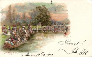 Molesey Lock on the Thames litho (EB)