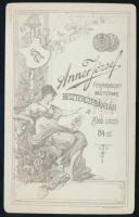 cca 1900 Széken ülő férfi portréja, vizitkártya Anner József besztercebányai műterméből, dekoratív v...