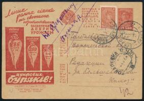 Soviet Union 1936 Propaganda PS-card with additional franking Szovjetunió; 1936 Propaganda díjjegyes...