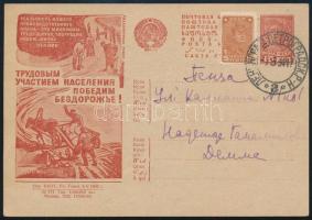 Soviet Union 1934 Propaganda PS-card with additional franking Szovjetunió; 1934 Propaganda díjjegyes...