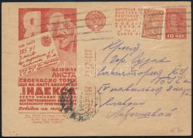Szovjetunió; ~1933 Propaganda díjjegyes levelezőlap díjkiegészítéssel Soviet Union ~1933 Propaganda ...