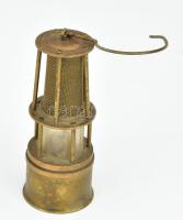 Régi bronz bányászlámpa, m: 12 cm