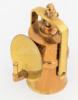 Régi bronz bányászlámpa, m: 9 cm
