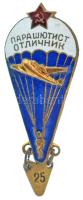 Szovjetunió DN "Ejtőernyős" zománcozott fém jelvény "25"-ös bilétával zománcozott fém jelvény csavaros hátlappal T:UNC,AU Soviet Union ND "Paratrooper" enamelled metal badge with Nr. "25" tab enamelled metal badge with screw back C:UNC,AU