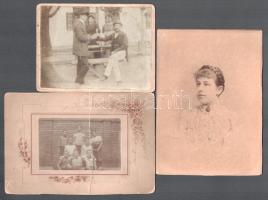 cca 1900-1910 3 db keményhátú fotó, sérülésekkel, 5×8 és 14,5×10,5 cm közötti méretekben