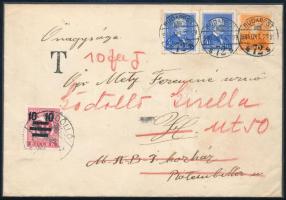 1934 Budapest helyi levél továbbküldve Gödöllőre, portózva / Local cover redirected to Gödöllö with postage due stamp