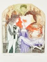 Kondor Lajos (1926-2006): Thomas Mann illusztráció. Színes rézkarc, papír, jelzett, 22,5×20 cm